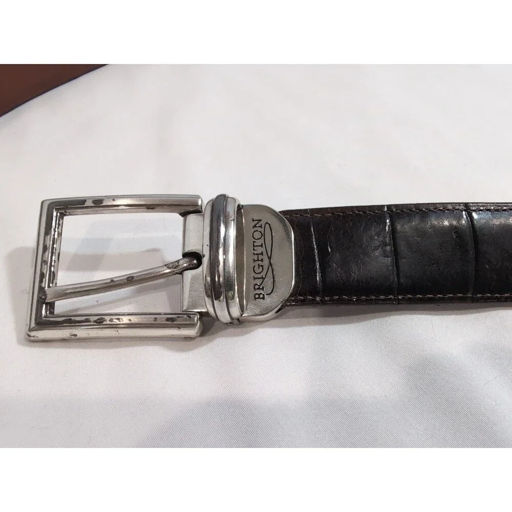 BRIGHTON BELT DARK BROWN LEATHER CROC EMBOSSED SIZE 40 MADE IN USA VINTAGE
